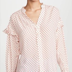 Derek Lam 10 Crosby, NWT, Kaene Blouse, Size 10, Ruffle, Polka dots, MSRP $325